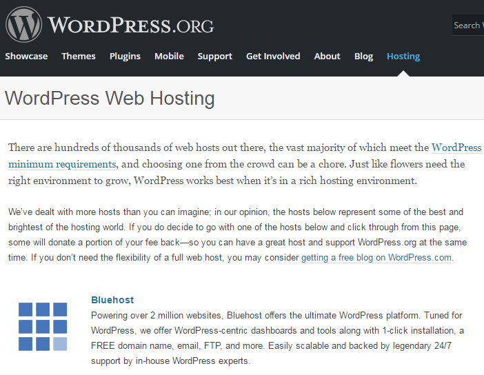 wordpress recommend bluehost hosting