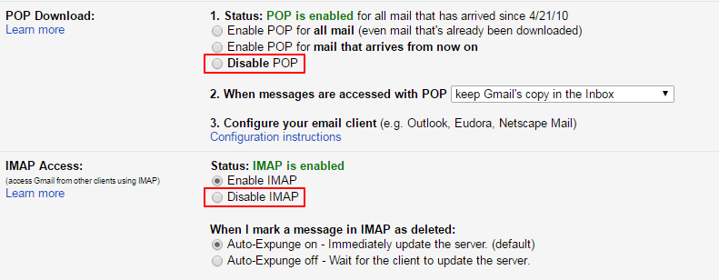 pop and imap gmail feature