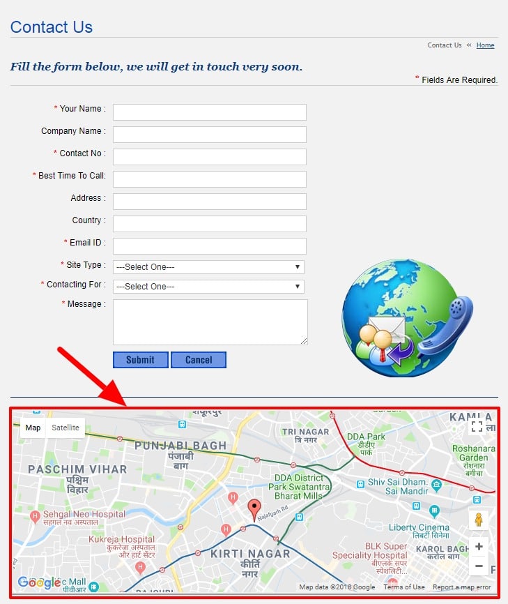 map on contact us page