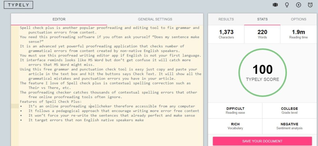 Free online proofreading Typely editor