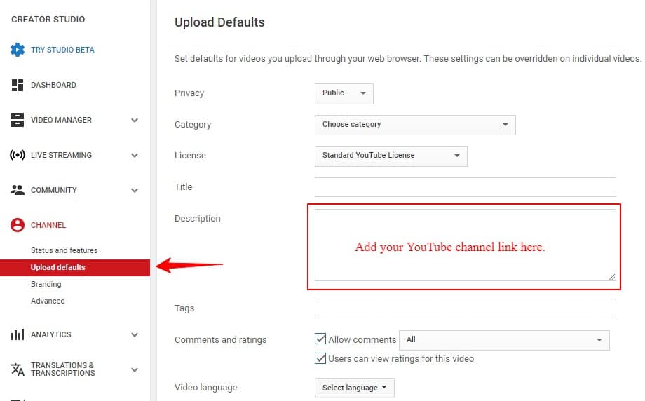 YouTube Upload Defaults