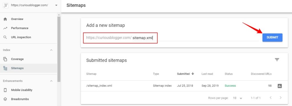 Submit sitemap to the google