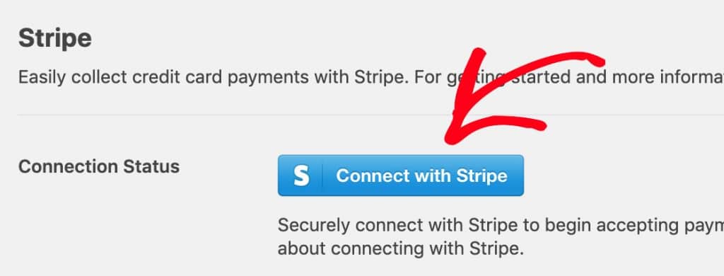 Click Stripe Connect button in WPForms payment settings