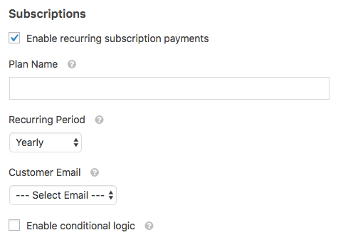 Recurring subscription settings in WPForms Stripe addon