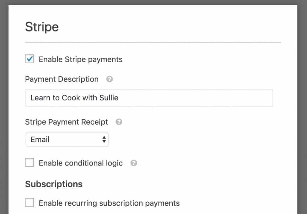 Stripe addon settings in WPForms form builder