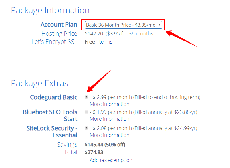 Bluehost Hosting Pacakge