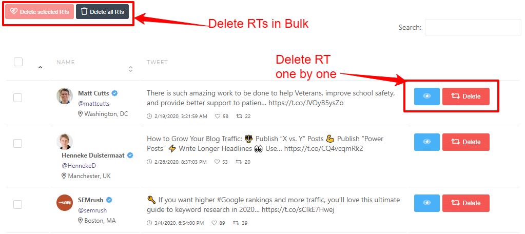 CircleBoom delete retweets