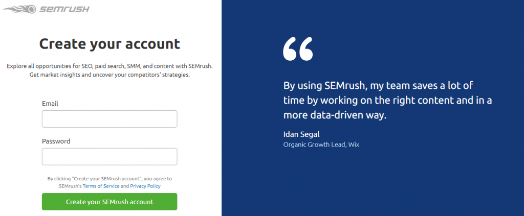 Sign Up SEMrush