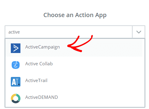 choose activecampaign action app