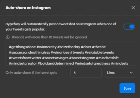 Hypefury autoshare on instagram