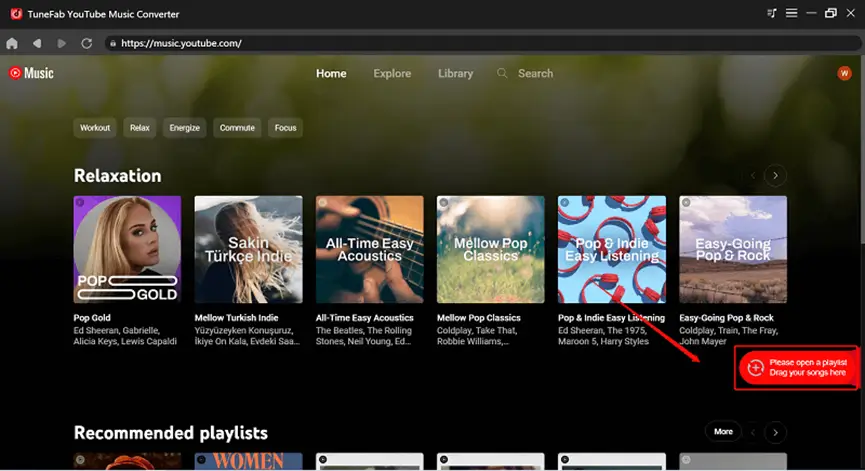 embedded YouTube Music Web Player